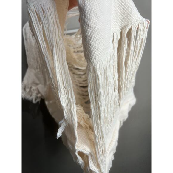 Womens Grunge Blouse Fringe Y2K Boho Whimsy Sz L Coquette Cottage Cream - Picture 2 of 9